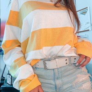 yellow and white striped Tommy Hilfiger crew